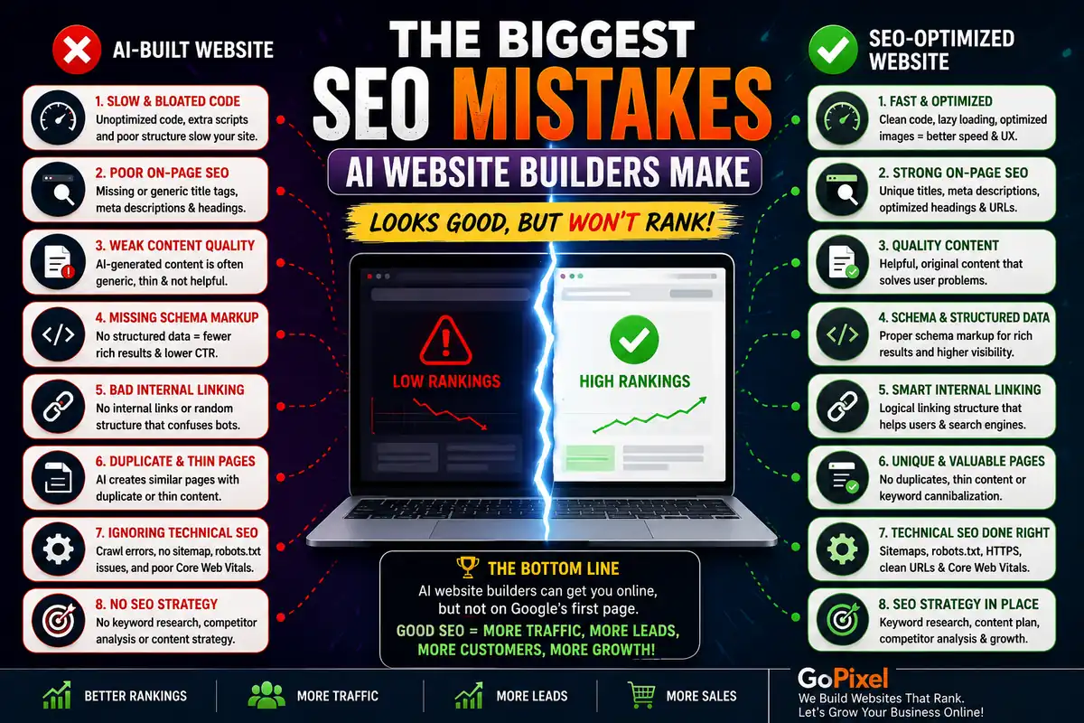 SEO audit showing issues on an AI-generated website